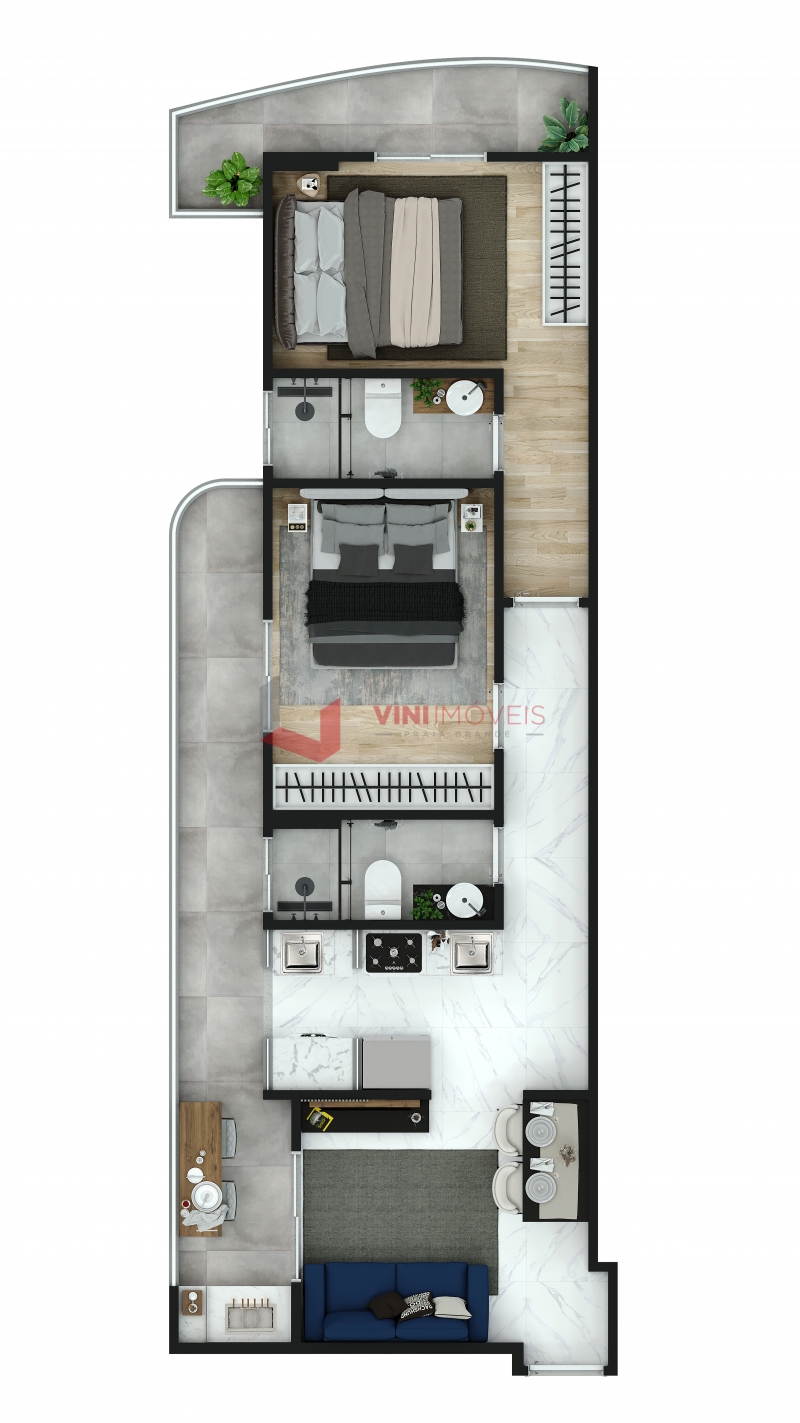 Apartamento 1 dormitório no Tupi - Praia Grande